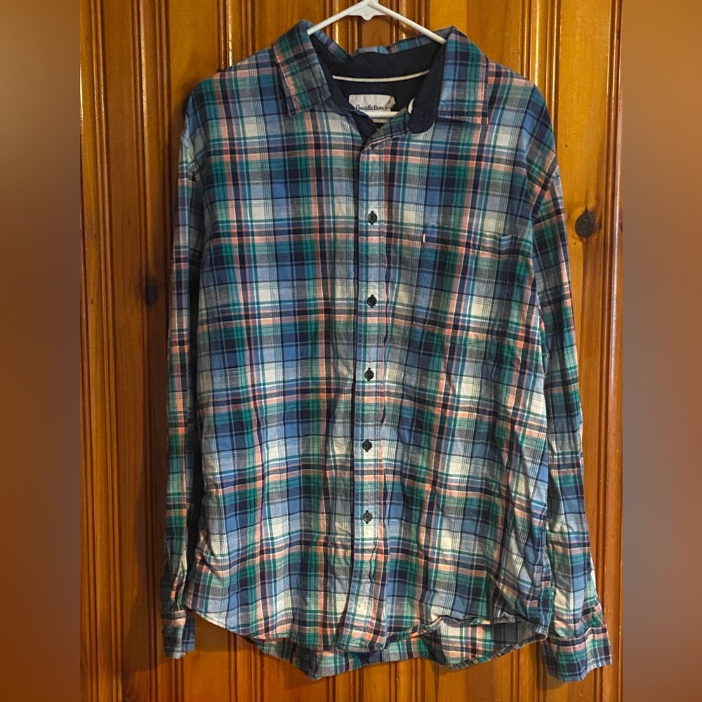 Men's Plaid Flannel Shirt - Blue and Green